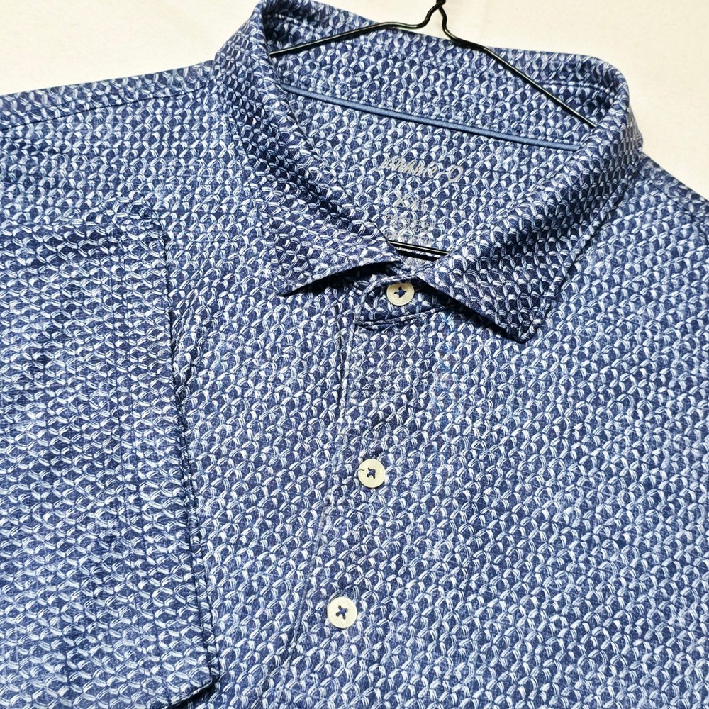 Johnnie-O Polo Shirt Men's XXL Blue Geometric Print UPF 50 Stretch Performance